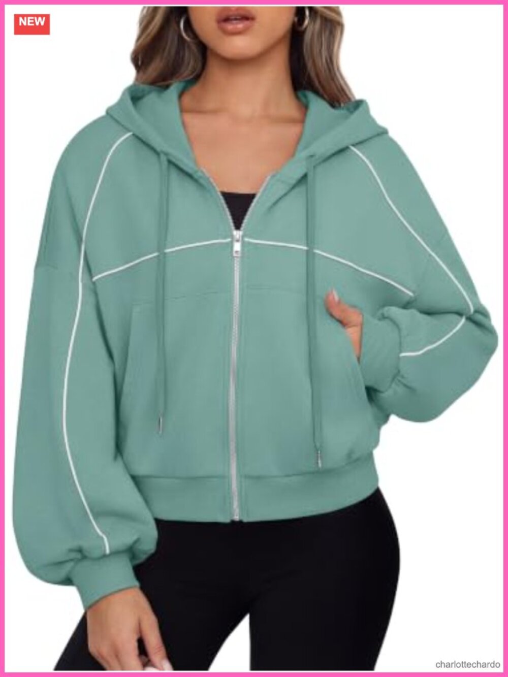 Women's Zip Up Cropped Hoodie Cotton Blend Long Sleeve Sweatshirt Casual